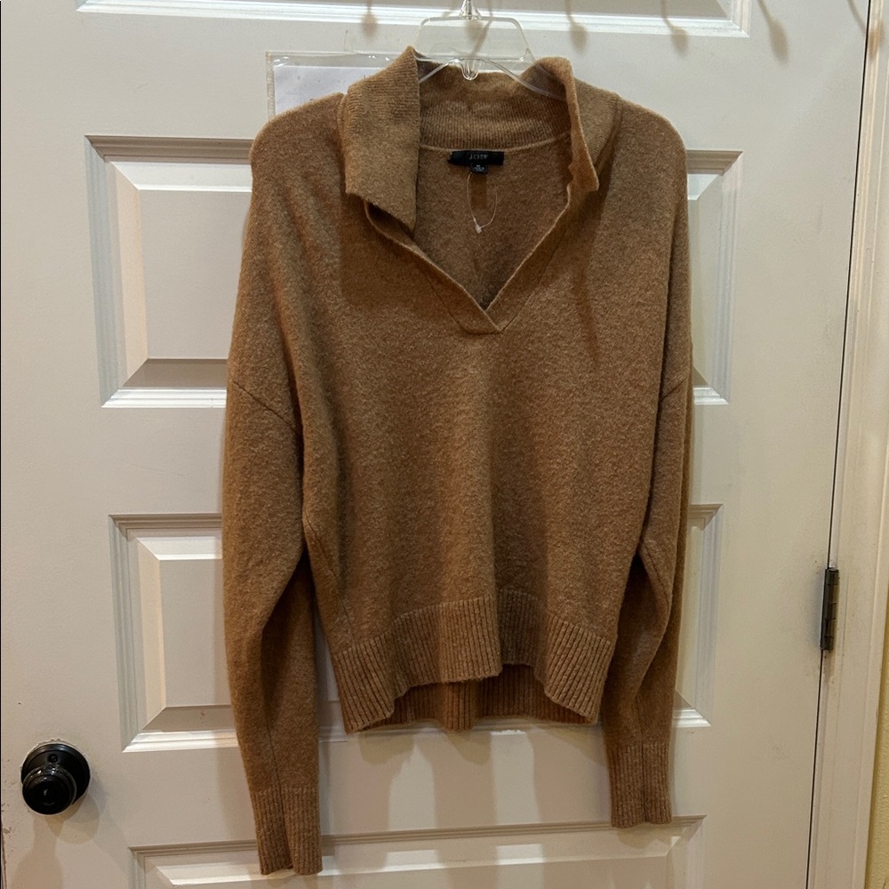J. Crew Camel V-Neck Collared Sweater